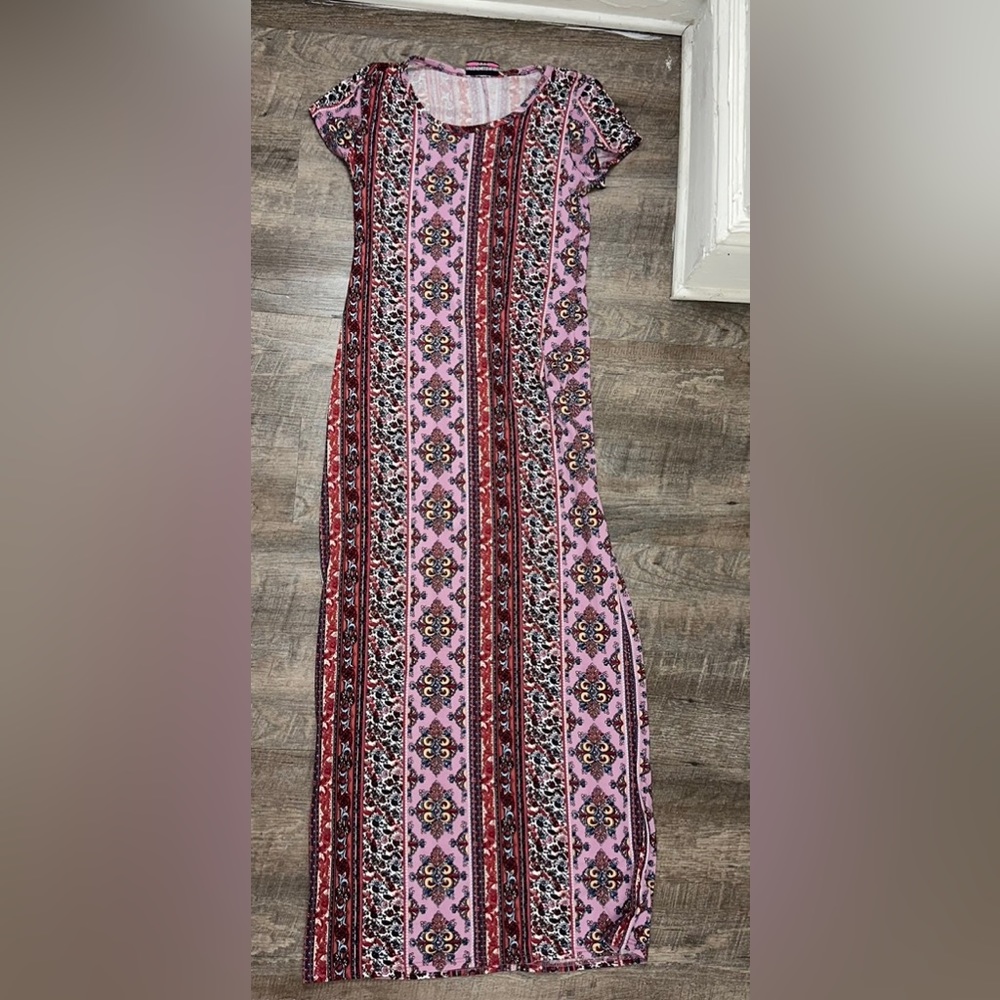Women's Printed Short Sleeve Scoop Neck Maxi Dress